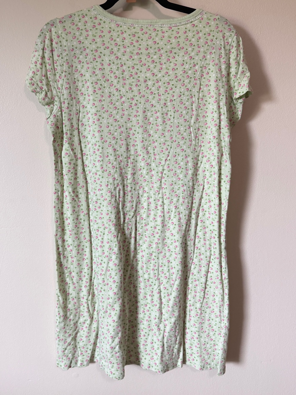 100% cotton pink green floral mini dress with lace henley details size small - Picture 3 of 4